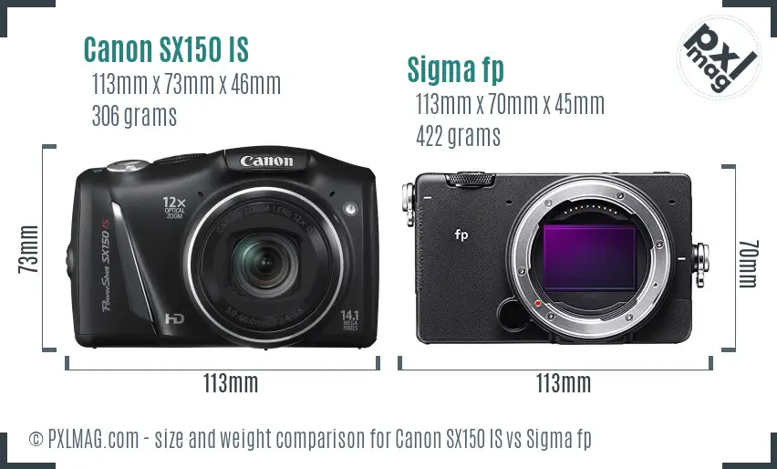 Canon SX150 IS vs Sigma fp size comparison