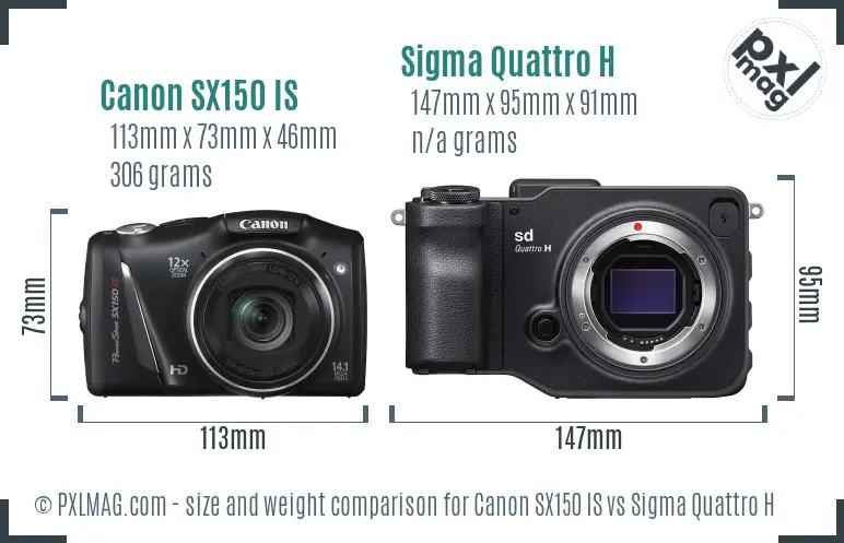 Canon SX150 IS vs Sigma Quattro H size comparison