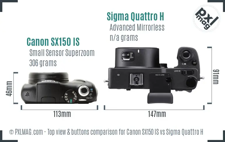 Canon SX150 IS vs Sigma Quattro H top view buttons comparison