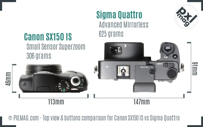 Canon SX150 IS vs Sigma Quattro top view buttons comparison