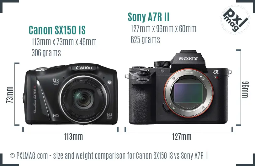 Canon SX150 IS vs Sony A7R II size comparison Canon SX150 IS vs Sony A7R II size comparison