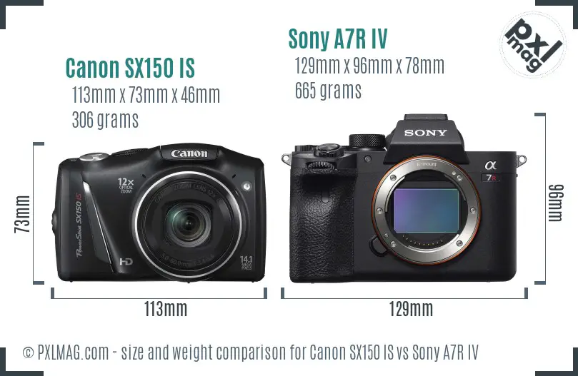 Canon SX150 IS vs Sony A7R IV size comparison