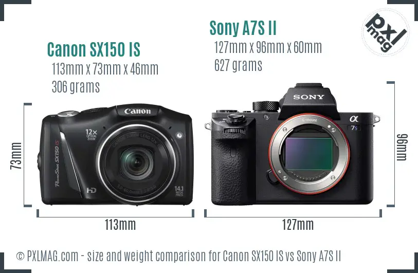 Canon SX150 IS vs Sony A7S II size comparison