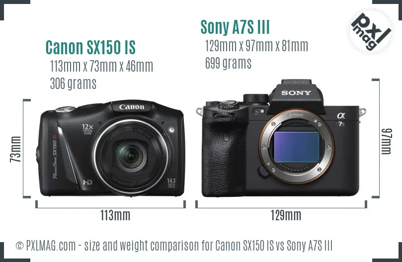 Canon SX150 IS vs Sony A7S III size comparison