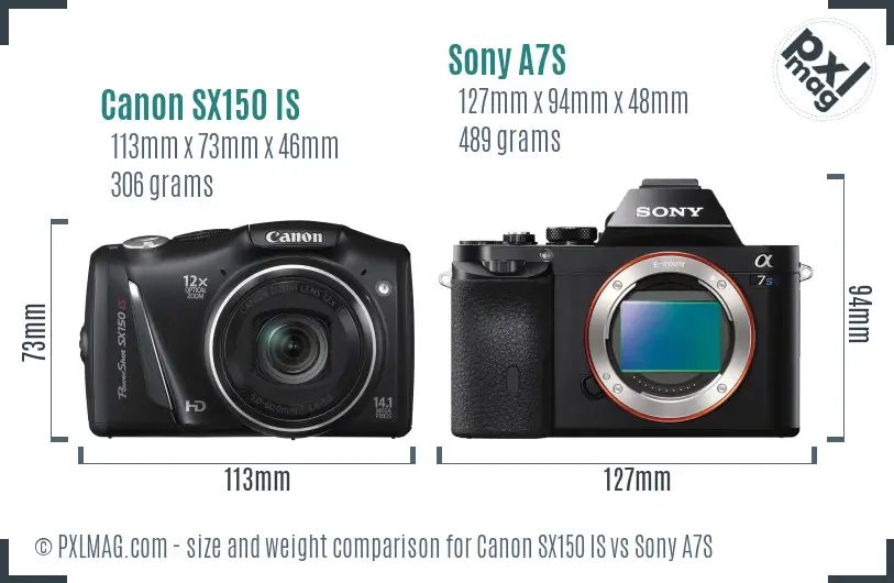 Canon SX150 IS vs Sony A7S size comparison Canon SX150 IS vs Sony A7S size comparison