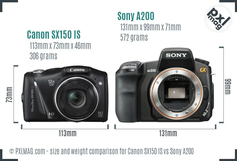 Canon SX150 IS vs Sony A200 size comparison Canon SX150 IS vs Sony A200 size comparison