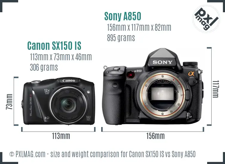 Canon SX150 IS vs Sony A850 size comparison