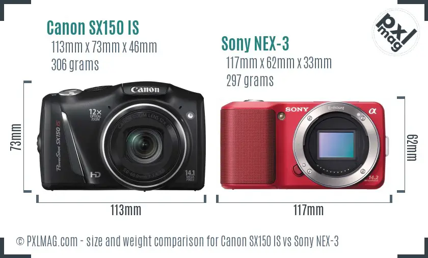 Canon SX150 IS vs Sony NEX-3 size comparison Canon SX150 IS vs Sony NEX-3 size comparison