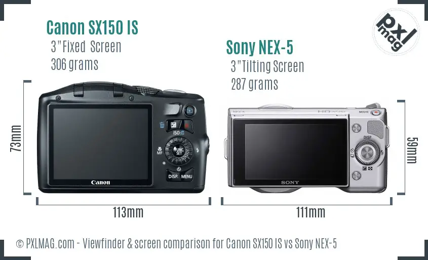 Canon SX150 IS vs Sony NEX-5 Screen and Viewfinder comparison