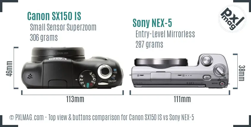 Canon SX150 IS vs Sony NEX-5 top view buttons comparison