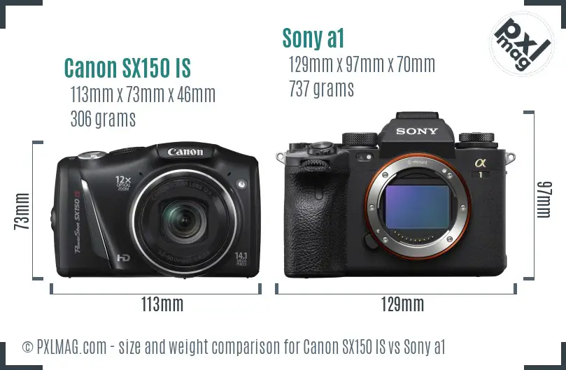 Canon SX150 IS vs Sony a1 size comparison