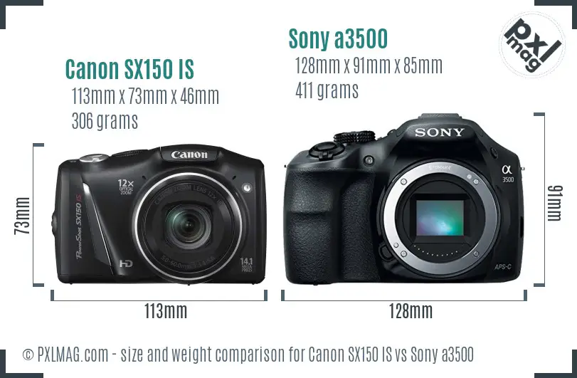 Canon SX150 IS vs Sony a3500 size comparison