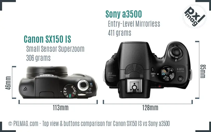 Canon SX150 IS vs Sony a3500 top view buttons comparison