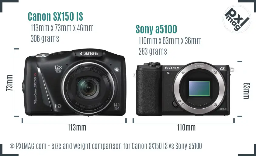 Canon SX150 IS vs Sony a5100 size comparison