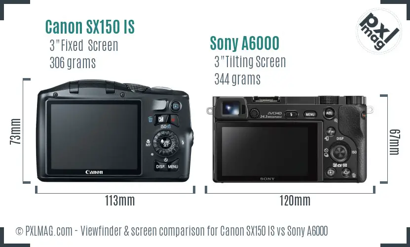 Canon SX150 IS vs Sony A6000 Screen and Viewfinder comparison