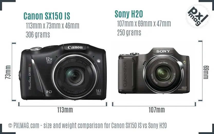 Canon SX150 IS vs Sony H20 size comparison Canon SX150 IS vs Sony H20 size comparison