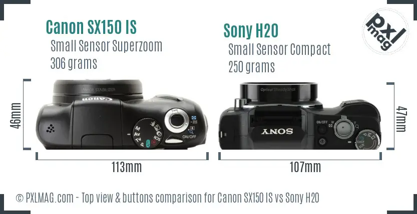 Canon SX150 IS vs Sony H20 top view buttons comparison Canon SX150 IS vs Sony H20 top view buttons comparison