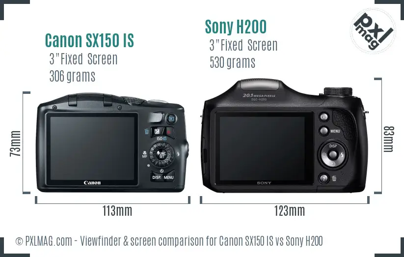 Canon SX150 IS vs Sony H200 Screen and Viewfinder comparison