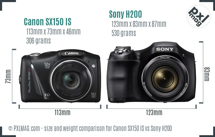 Canon SX150 IS vs Sony H200 size comparison