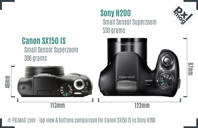 Canon SX150 IS vs Sony H200 top view buttons comparison