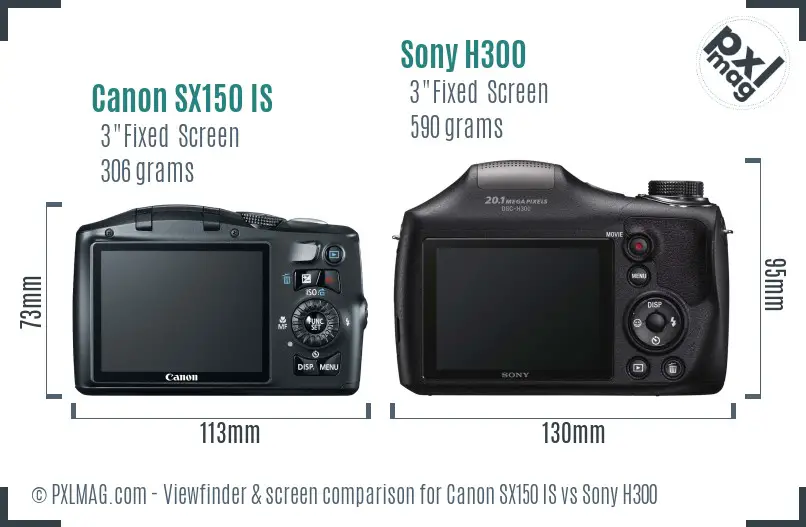 Canon SX150 IS vs Sony H300 Screen and Viewfinder comparison