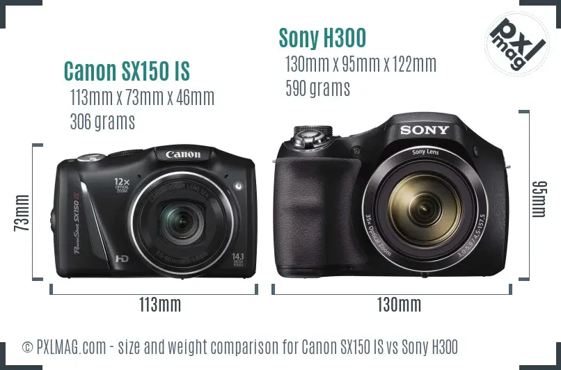 Canon SX150 IS vs Sony H300 size comparison