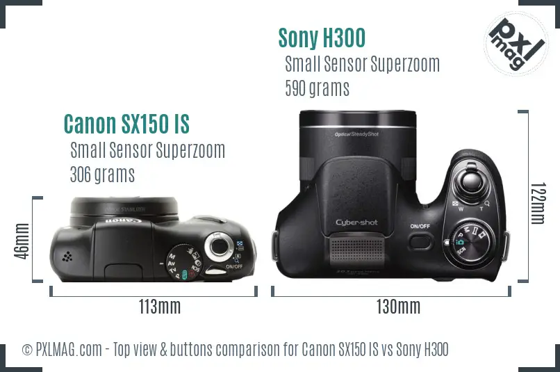 Canon SX150 IS vs Sony H300 top view buttons comparison