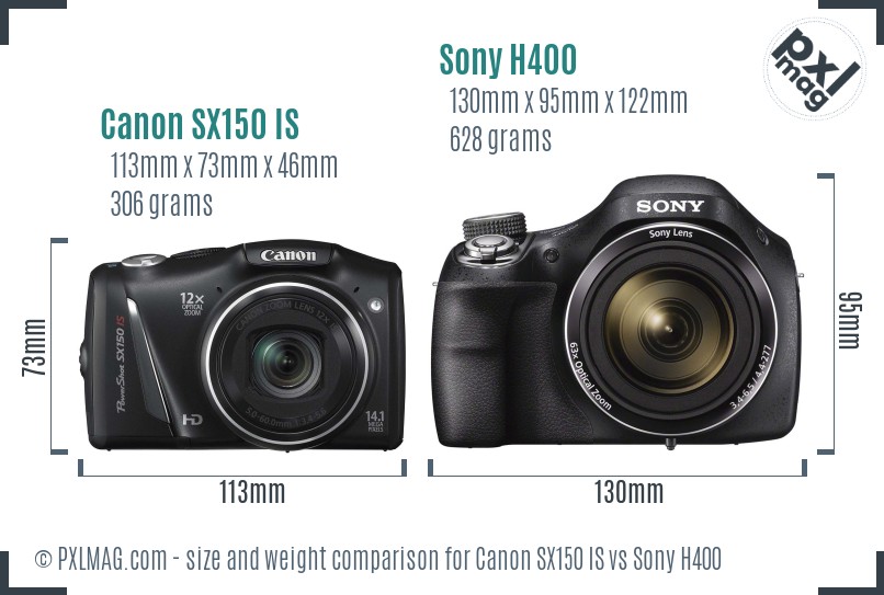 Canon SX150 IS vs Sony H400 size comparison Canon SX150 IS vs Sony H400 size comparison