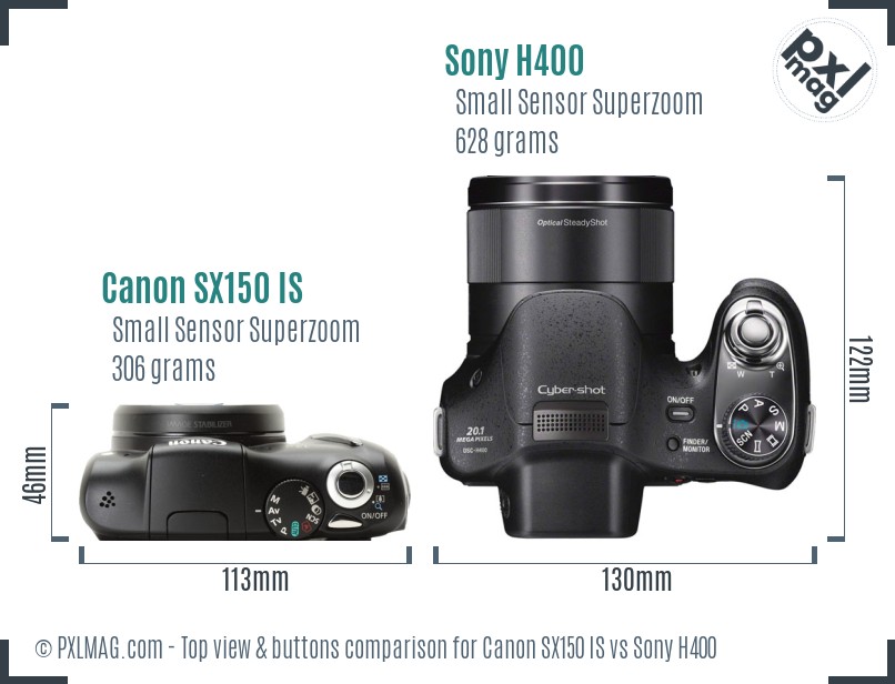 Canon SX150 IS vs Sony H400 top view buttons comparison