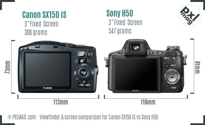 Canon SX150 IS vs Sony H50 Screen and Viewfinder comparison