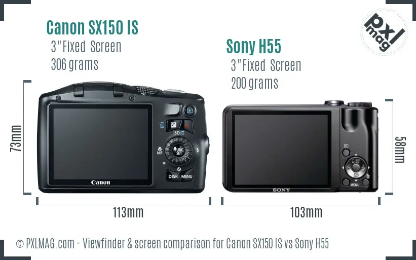 Canon SX150 IS vs Sony H55 Screen and Viewfinder comparison