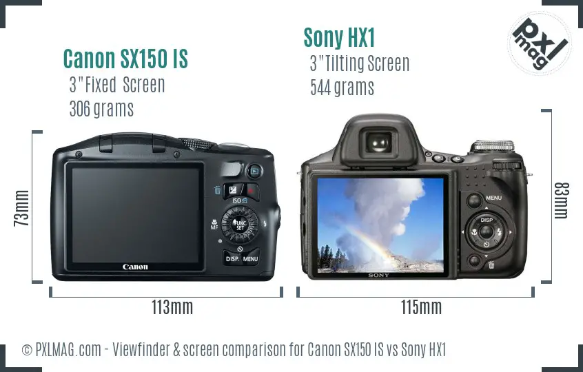 Canon SX150 IS vs Sony HX1 Screen and Viewfinder comparison Canon SX150 IS vs Sony HX1 Screen and Viewfinder comparison