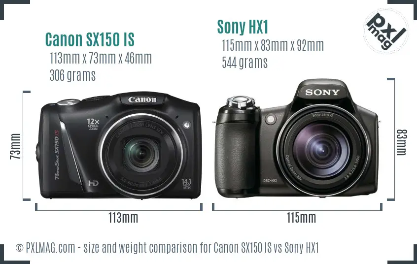 Canon SX150 IS vs Sony HX1 size comparison Canon SX150 IS vs Sony HX1 size comparison