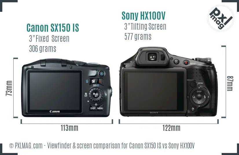 Canon SX150 IS vs Sony HX100V Screen and Viewfinder comparison