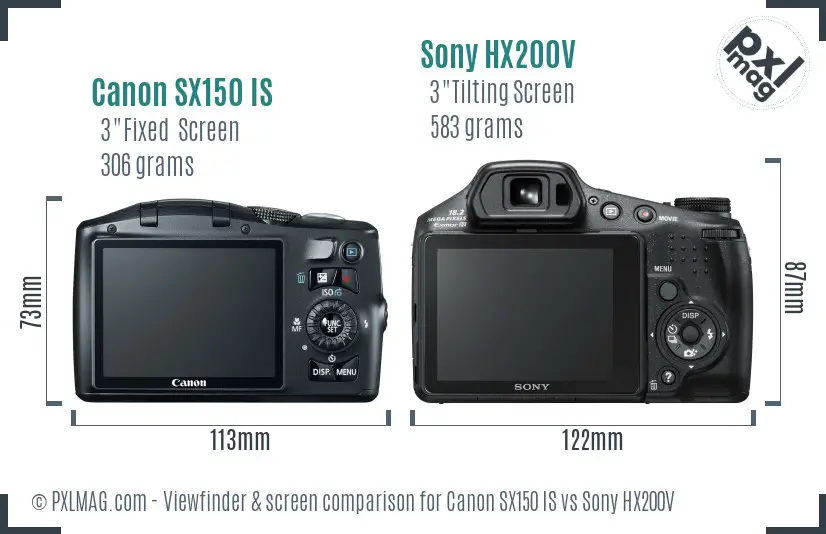 Canon SX150 IS vs Sony HX200V Screen and Viewfinder comparison