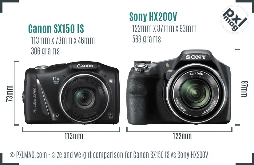 Canon SX150 IS vs Sony HX200V size comparison