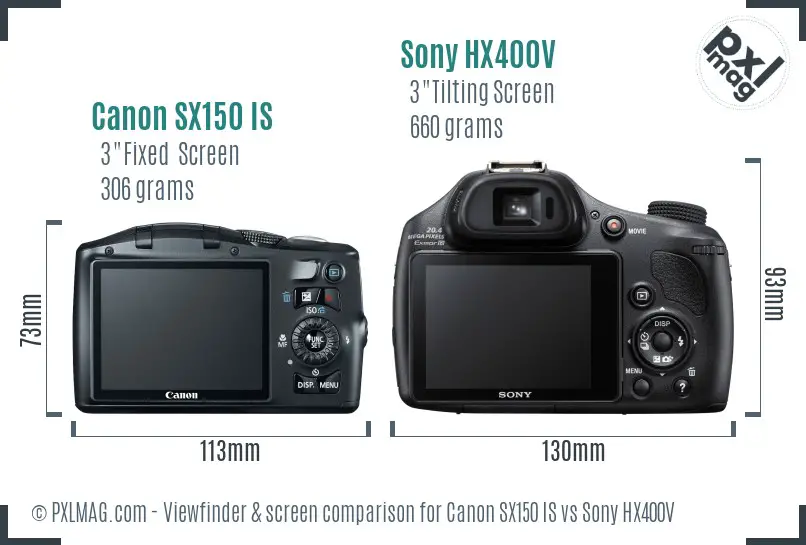 Canon SX150 IS vs Sony HX400V Screen and Viewfinder comparison