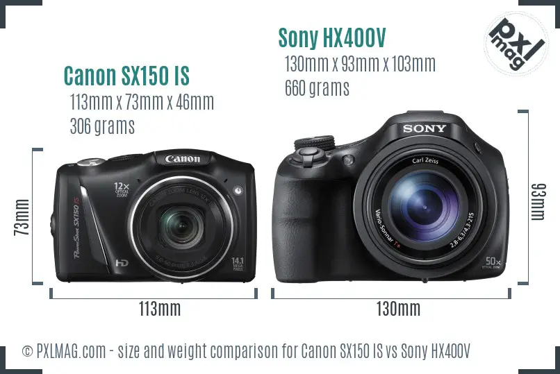 Canon SX150 IS vs Sony HX400V size comparison