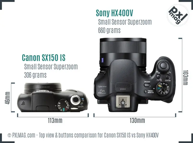 Canon SX150 IS vs Sony HX400V top view buttons comparison