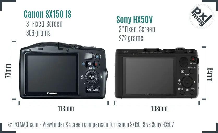 Canon SX150 IS vs Sony HX50V Screen and Viewfinder comparison
