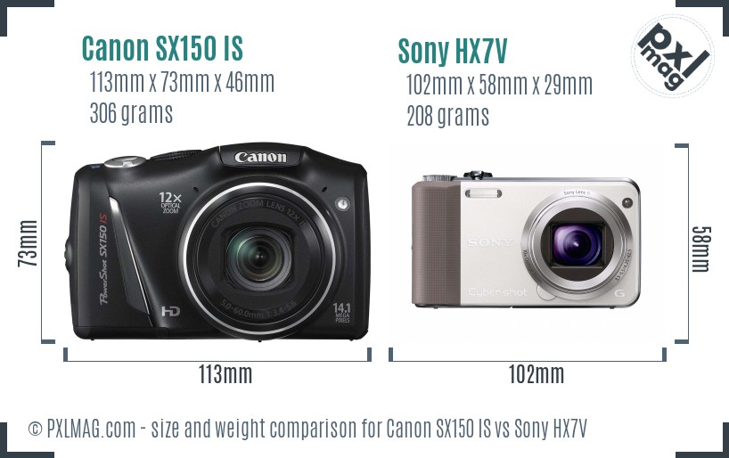 Canon SX150 IS vs Sony HX7V size comparison