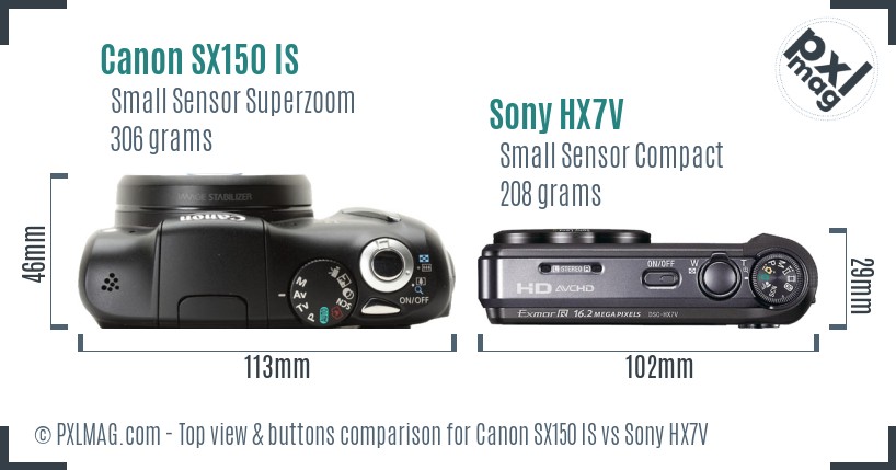 Canon SX150 IS vs Sony HX7V top view buttons comparison