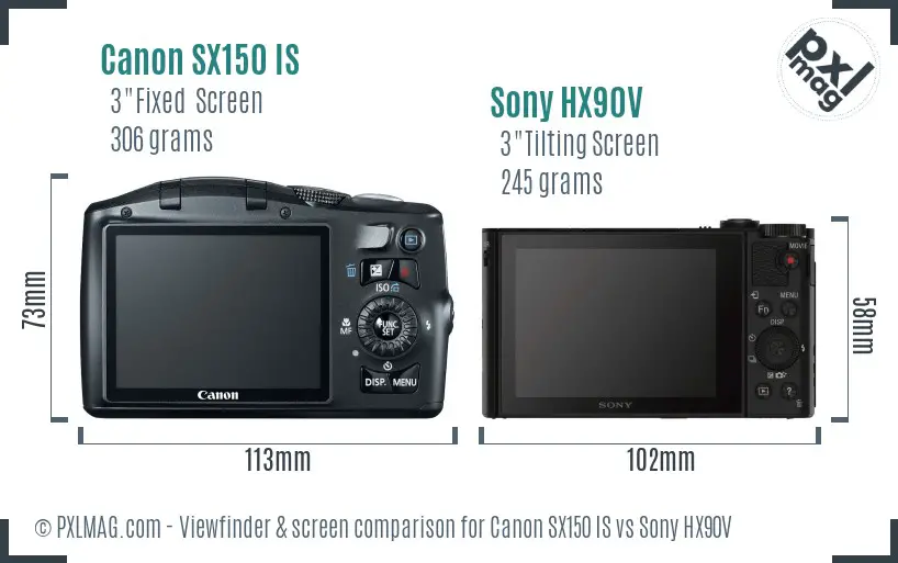 Canon SX150 IS vs Sony HX90V Screen and Viewfinder comparison