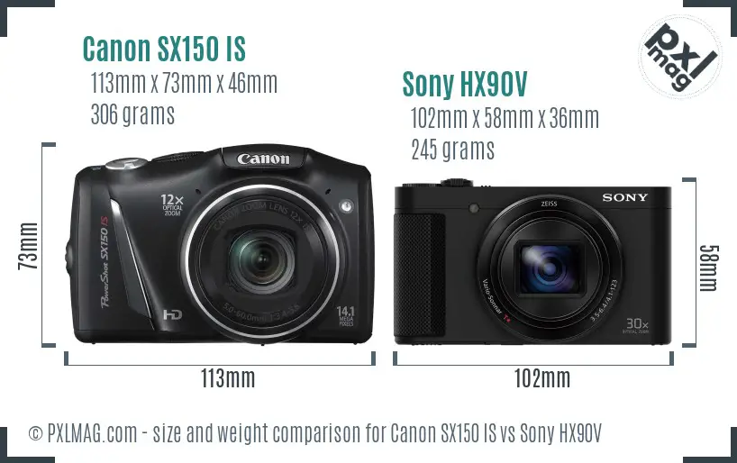 Canon SX150 IS vs Sony HX90V size comparison
