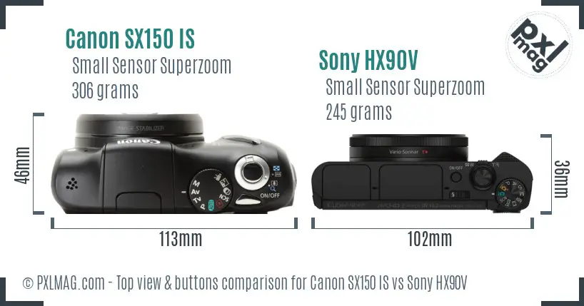 Canon SX150 IS vs Sony HX90V top view buttons comparison