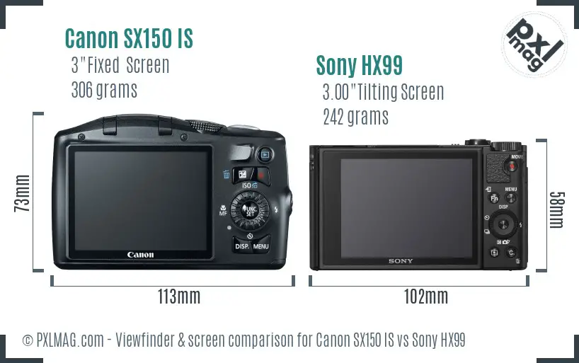 Canon SX150 IS vs Sony HX99 Screen and Viewfinder comparison