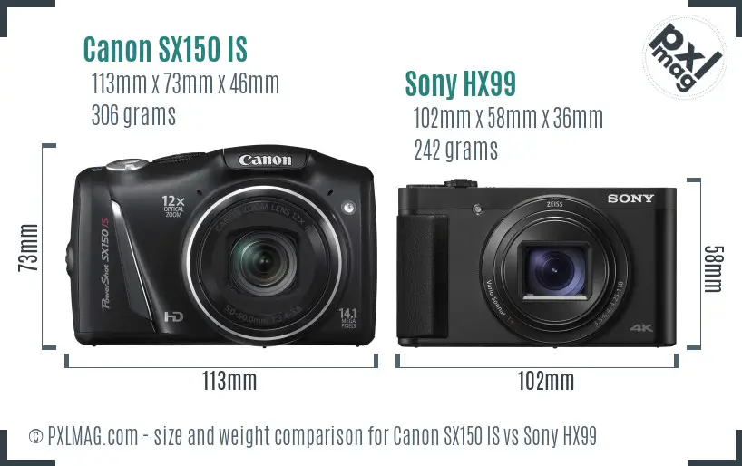 Canon SX150 IS vs Sony HX99 size comparison
