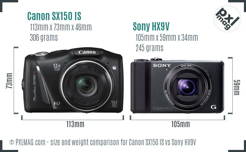 Canon SX150 IS vs Sony HX9V size comparison Canon SX150 IS vs Sony HX9V size comparison