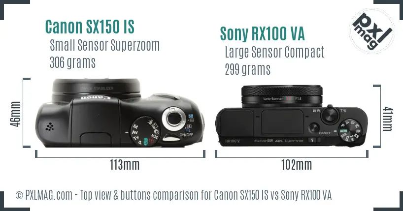 Canon SX150 IS vs Sony RX100 VA top view buttons comparison