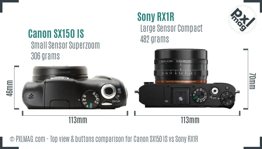 Canon SX150 IS vs Sony RX1R top view buttons comparison